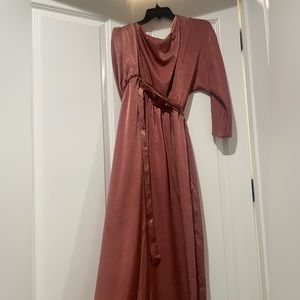 One shoulder pink jumpsuit with belt. Silky material. Worn once. Cleaned